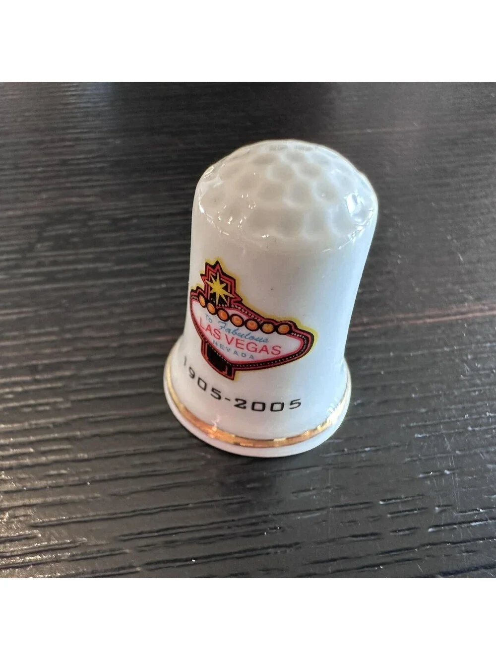 Las Vegas Centennial 1905-2005 Souvenir Thimble Welcome Sign Gold Trim EUC